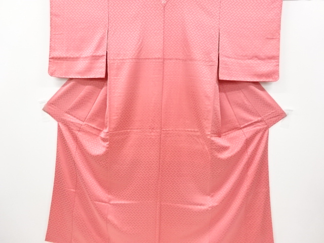 リサイクル　未使用品　桧垣模様織り出し一つ紋色無地着物